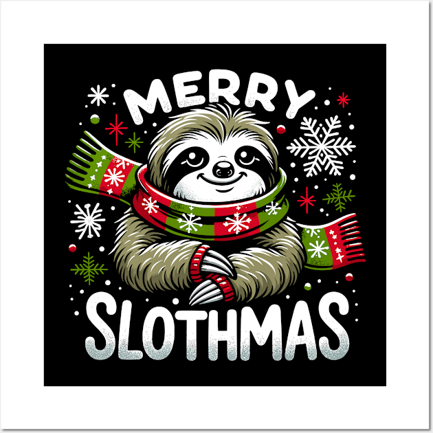 Merry Slothmas Funny Sloth Lovers Christmas Wall Art by TeeShirt_Expressive